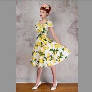 Dress Tails Yellow and Green Cap Sleeve Mini Dress Fit N Flare 50’s Style